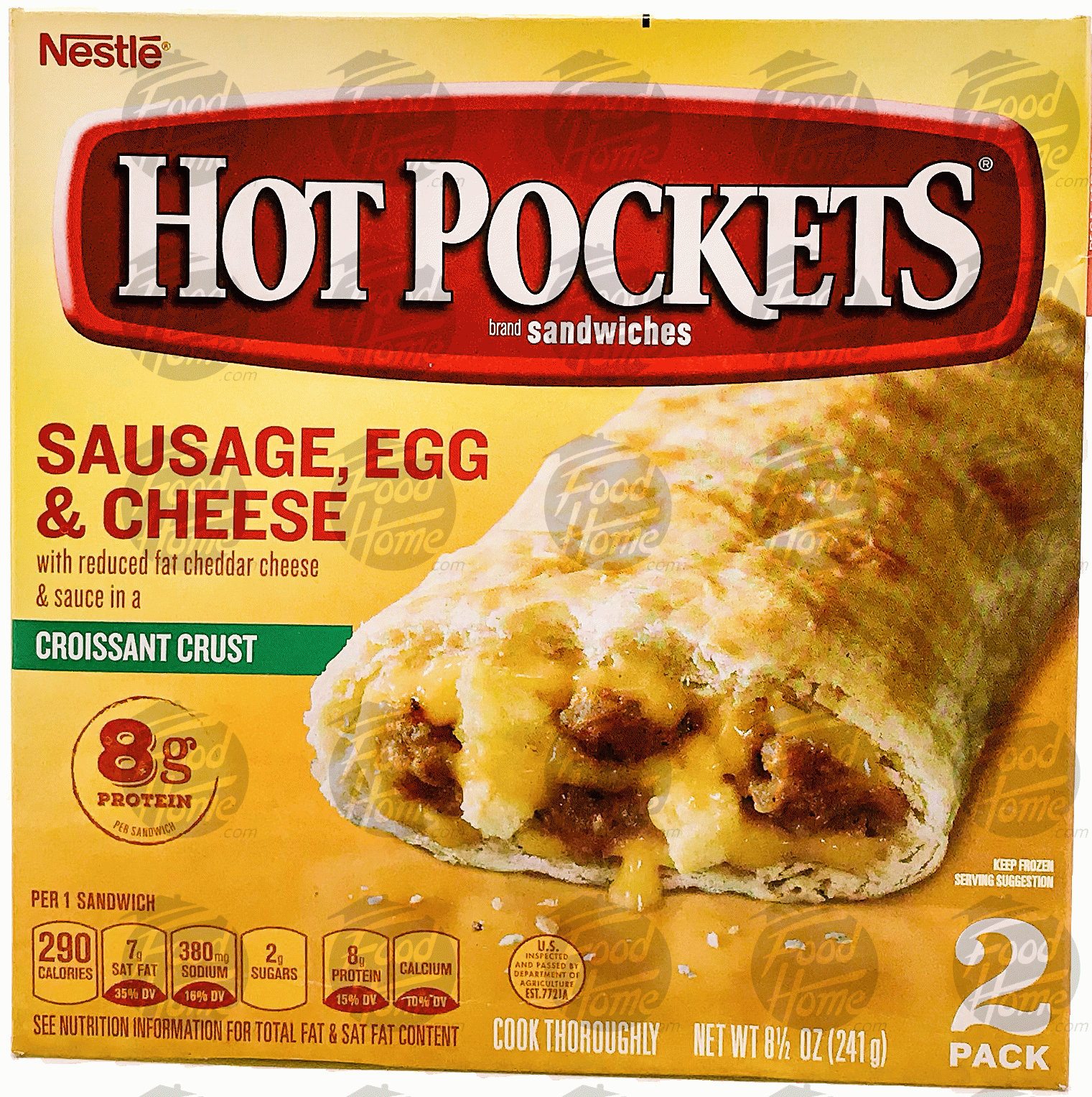 Nestle Hot Pockets sausage, egg & cheese, w/low fat mozzarella cheese in a croissant crust, 2 sandwiches Full-Size Picture